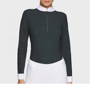 Camisas de Polo Ecuestres Personalizadas al por Mayor para Mujer, Tops de Equitación de Manga Larga Transpirables de Poliéster/Nylon/Spandex para Exhibición - Product Image 6