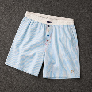 Pantalones Cortos Boxer Aqua Seersucker Personalizados para Hombre, Estilo Relajado Y2K, Ropa Urbana de Verano con Cresta Bordada - Product Image 1