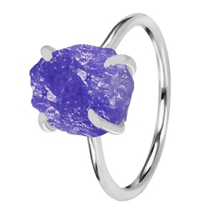 Raw Tanzanite Ring Prong Set Sterling Silver Jewelry Unique December Birthstone Ring for Women Elegant Tanzanite Statement Ring - Product Image 1