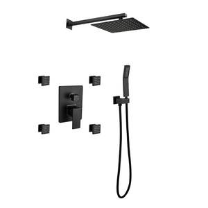Système de douche complet noir mat de 10 pouces avec douchette à effet pluie carrée et 3 jets latéraux – Accessoires de salle de bain de qualité - Product Image 2