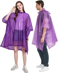 Custom Logo Printed EVA Reusable Thickened Waterproof Purple Camping Rain Ponchos Coat Wear Jacket Raincoat For Unisex Men