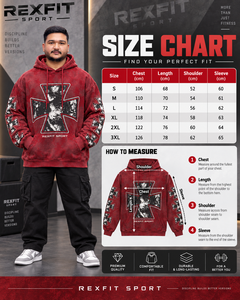Sudadera con capucha roja lavada para hombre, diseño geométrico en la manga, estilo oversize, streetwear, forro polar grueso, personalizada - Product Image 5