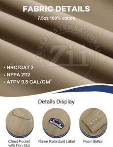 Camisa de Trabajo de Manga Larga Certificada para Soldadura, Resistente al Fuego, Lavable, NFPA 2112 FR, Ropa Ignífuga de Algodón Soldado, Paquete con Respirador - Product Image 4