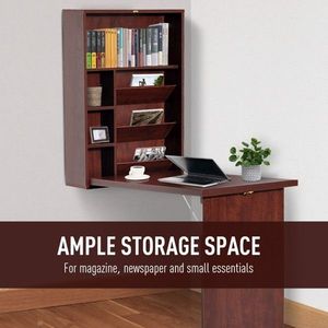 Meuble de bureau mural en acajou, table d'ordinateur en MDF avec fonction pliable pour la maison, le bureau ou l'école - Product Image 6