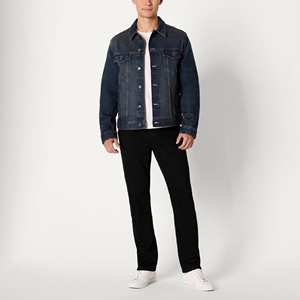 Veste en jean bleu foncé pour homme, sur mesure, style OEM, classique, boutonnée, en coton extensible, streetwear, col rabattu. - Product Image 4