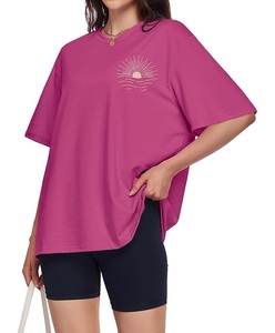 Nouveau design imprimé, t-shirt pour femme 100% coton, manches courtes, col rond, épaules tombantes, t-shirt décontracté surdimensionné en provenance du Bangladesh - Product Image 3