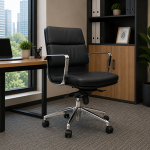 Chaise de bureau pivotante classique KINSHA Classic Lite II en cuir de haute qualité avec accoudoirs chromés, modèle Malaisie CLL II-03 - Product Image 1