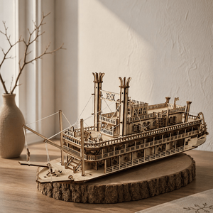 Educational Laser Cut Vintage Steamboat Puzzle |DIY Wooden Ship <b>Model</b> for Creative Learning Hobby <b>Building</b> & Nautical Decoration - Product Image 3