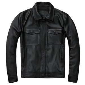 Chaquetas de Cuero Genuino 2026, Fabricante de Chaquetas con Cuello Camisero, Chaqueta de Cuero Real Personalizada para Hombre, Chaqueta de Motocicleta para Hombre - Product Image 5