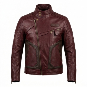Burgundy Oxblood Asymmetrical Zip <b>Leather</b> <b>Biker</b> <b>Jacket</b> Men Maroon Diagonal Zipper Motorcycle Outerwear Darkry Wholesale - Product Image 1