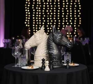 Luxury Hand Carved Wooden Horse Head Statues Royal <b>Chess</b> Piece <b>Table</b> Centerpieces Antique Finish Decorative Stallion Bust - Product Image 2