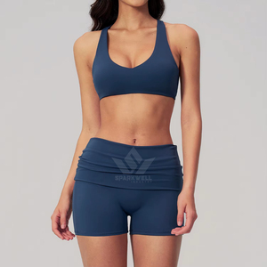 Conjunto de Yoga de 2 Piezas para Mujer, Sólido, Sin Costuras, Shorts de Cintura Alta, Top Deportivo con Espalda Cruzada, Transpirable, de Secado Rápido, para Gimnasio y Fitness - Product Image 1