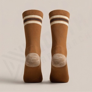 Crew <b>Socks</b> <b>Brown</b> Striped Ribbed Knitted Cotton Bamboo Fiber Breathable Casual Daily Wear Autumn Adults - Product Image 2