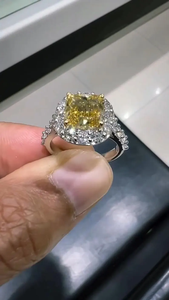 3CT Yellow Cushion Cut Lab Grown Diamond Halo <b>Ring</b> 14K White Gold Vintage Bridal Engagement Jewelry Gift for Women - Product Image 3