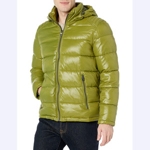 Men's Designer Light Green Puffer <b>Jacket</b> Shiny Bubble Effect Custom 100% Nylon Fabric Stand Collar <b>Waterproof</b> Wholesale Fashion - Product Image 5
