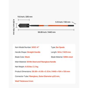 Pelle à tranchée robuste à lame de 4 pouces, pelle étroite pour creuser des tranchées avec manche en fibre de verre antidérapant - Product Image 3