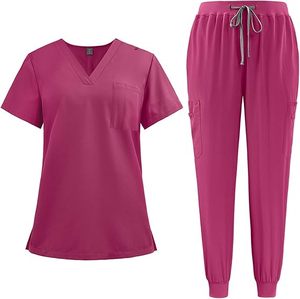 Conjunto de Uniformes Médicos para Mujer - Blusa Clásica con Cuello en V y Pantalones Jogger Elásticos, Traje de Enfermería, Opciones Personalizadas - Product Image 2