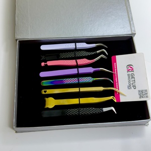 Ensemble de pinces à cils en acier inoxydable de précision anti-magnétiques, pointe lisse, longueur 10 mm, poignées colorées pour extensions de cils - Product Image 3