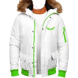 Men's <b>White</b> Hooded <b>Jacket</b> With Fur Collar Embroidered Logo Zipper Casual Winter Wear - Product Image 6