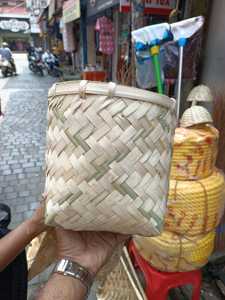 Handmade Bamboo Storage <b>Basket</b> Unique Round Top Square Base Box Woven Bamboo Organizer Rustic Home Decor Fruit Flower <b>Display</b> - Product Image 2