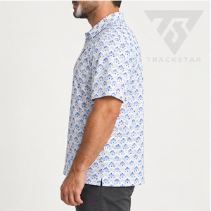 Trackstar Men's <b>White</b> Blue Fan Print <b>Polo</b> Shirt Short Sleeve Button Collar Casual <b>Golf</b> Shirt Custom Logo - Product Image 3