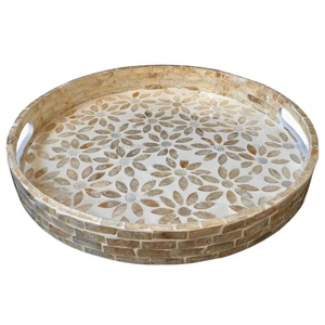 Plateau de service élégant en nacre fait main, écologique, doré, personnalisé OEM/ODM pour la présentation et la décoration de plats de traiteur - Product Image 1