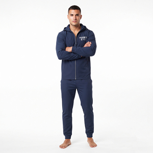 <b>Men's</b> <b>Navy</b> Blue Hooded Tracksuit Full Zip Jacket <b>Jogger</b> Pants Set Casual Athletic Wear Solid Color Breathable - Product Image 4