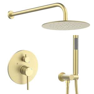 Sistema de ducha de lluvia montado en la pared de 10 pulgadas con grifo de mano, acabado en oro cepillado, juego combinado de accesorios de baño cepillados - Product Image 1