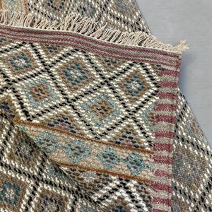 Handmade Modern Abstract Eco-Friendly Kilim <b>Rug</b>-Tan & Navy Blue Flatweave Hand-Woven Wool with Earth-Tone Vine Leaf Motifs - Product Image 6