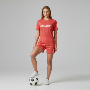 ชุดทีมฟุตบอลหญิงแบบปรับแต่งได้ เสื้อเจอร์ซีย์ กางเกงขาสั้น แห้งเร็ว ระบายอากาศ ซับเหงื่อ เหมาะสำหรับการแข่งขันและฝึกซ้อม ชุดทีมสโมสร - Product Image 1
