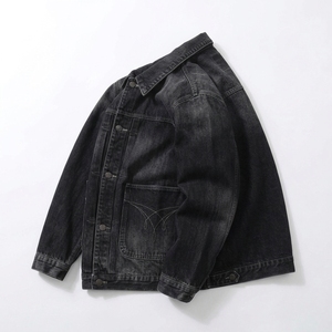 Vente en gros Nouvelle mode 2026 Veste en jean décontractée noire unie en coton délavé pour hommes Vestes en jean personnalisées pour hommes - Product Image 4
