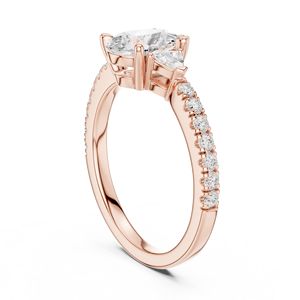 Bague de fiançailles en or rose avec diamant taille poire et trois pierres, bague de mariage pavée pour femme - Product Image 2