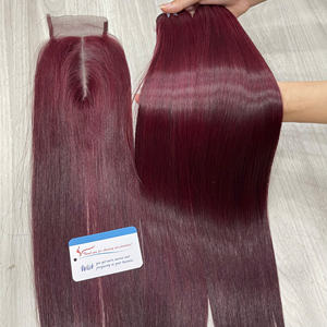 Precio al por mayor Borgoña Color hueso recto 100% cabello humano crudo trama paquete extensiones de cabello sin enredos sin derramamiento Super sedoso - Product Image 1