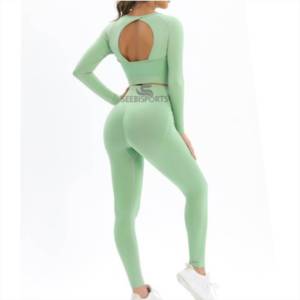 Ensemble de sport pour femme : Legging long à maintien élevé et soutien-gorge, taille élastique personnalisée sur le devant, haute qualité, sans couture, respirant - Product Image 4