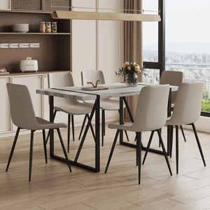 Minimalista retrò sala da pranzo rettangolare in metallo nero gamba tavolo caldo grigio chiaro artificiale sedie ricurvo cuscino allargato - Product Image 3