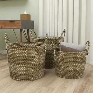 Set of 3 Seagrass <b>Baskets</b> with Handles Handmade <b>Storage</b> <b>Basket</b> Wholesale eco-friendly Made in Vietnam - Product Image 5