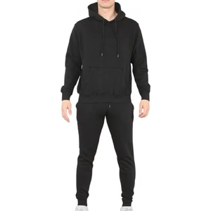 Ensembles de survêtements personnalisés pour hommes, 100 % coton, avec capuche et pantalon évasé, motif uni, pour l'hiver - Product Image 1