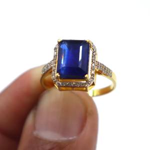 Anillo de Plata de Ley 925 Chapado en Oro con Cianita Azul Intenso Natural, Anillo con Piedra Tallada, Anillo con Gema de Diamante, Regalo - Product Image 4