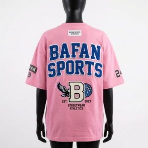 High Quality 240 GSM Cotton Boxy Fit T Shirt Men Pink Oversized Chenille Logo Custom Print Women Oversize T Shirts Cotton - Product Image 3