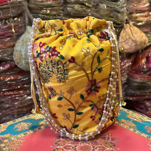 Indian Handmade Return Gift Potli <b>Bag</b> Party Favor Embroidery Silk Satin Purse Evening Clutch Wedding Drawstring New Year - Product Image 4