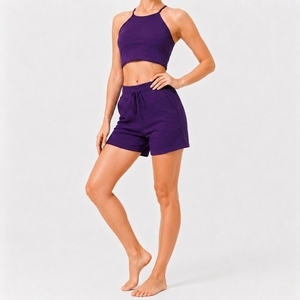 Womens Comfortable Sleeveless Crop Top And <b>Elastic</b> Waist Pocket Shorts Set For Warm Weather Wear - Product Image 2