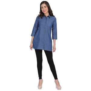 <span class=keywords><strong>Camicia</strong></span> in denim grigio scuro oversize da donna, stile vintage, con bottoni, in cotone traspirante e leggero per l'estate, disponibile OEM 2026 - Product Image 1