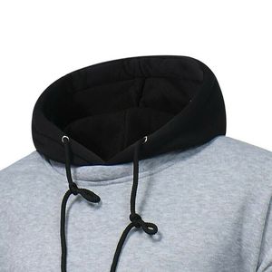 <b>Men's</b> Gray Hooded Sweatshirt With <b>Black</b> Accents Slim Fit Casual Autumn Wear Knitted Cotton Pullover With Pocket - Product Image 2
