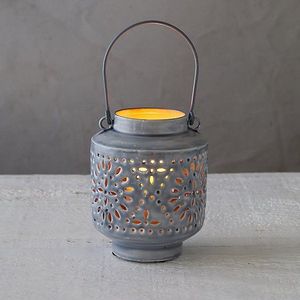 Modern Grey Metal <b>Lantern</b> Candle Holder with Floral Cutwork Pattern Decorative <b>Tealight</b> <b>Lantern</b> for Home Decor christmas decor - Product Image 1