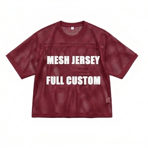 Mesh Jersey Full Custom Red Breathable Short Sleeve Crew Neck Unisex Soccer Apparel Adult Size S Screen Printing - Product Image 6