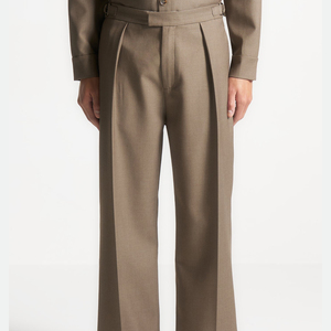 Pantalon en coton plissé à taille mi-haute pour homme, coupe droite, couleur personnalisable, infroissable, décontracté chic, grande taille, taille élastique, printemps - Product Image 4