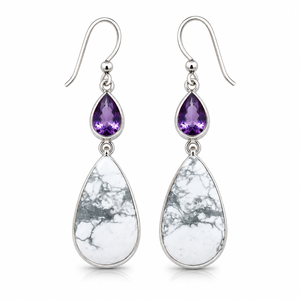 Wholesale Certified 925 Sterling <b>Silver</b> Natural Amethyst White Howlite Gemstone Bohemian Style Handcrafted <b>Dangle</b> <b>Earrings</b> - Product Image 1