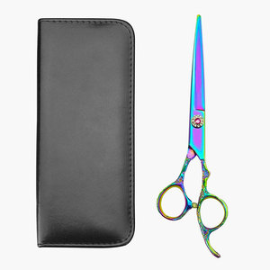 Tijeras de Corte de Pelo de Acero Inoxidable de 7 Pulgadas con Recubrimiento de Titanio Arcoíris, con Tornillo de Tensión con Incrustaciones de Gemas y Anillos de Dedo Desplazados - Product Image 1