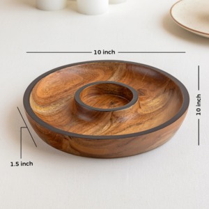 Round Natural Wood Serving Plate Light Brown Polished Wooden <b>Platter</b> Dish Decorative Handmade <b>Platter</b> For Tea Coffee Serving - Product Image 4
