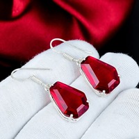 Boucles d'oreilles en argent sterling 925 avec grenat rouge, faites à la main, forme cercueil, pierres précieuses, style antique, cadeau pour elle